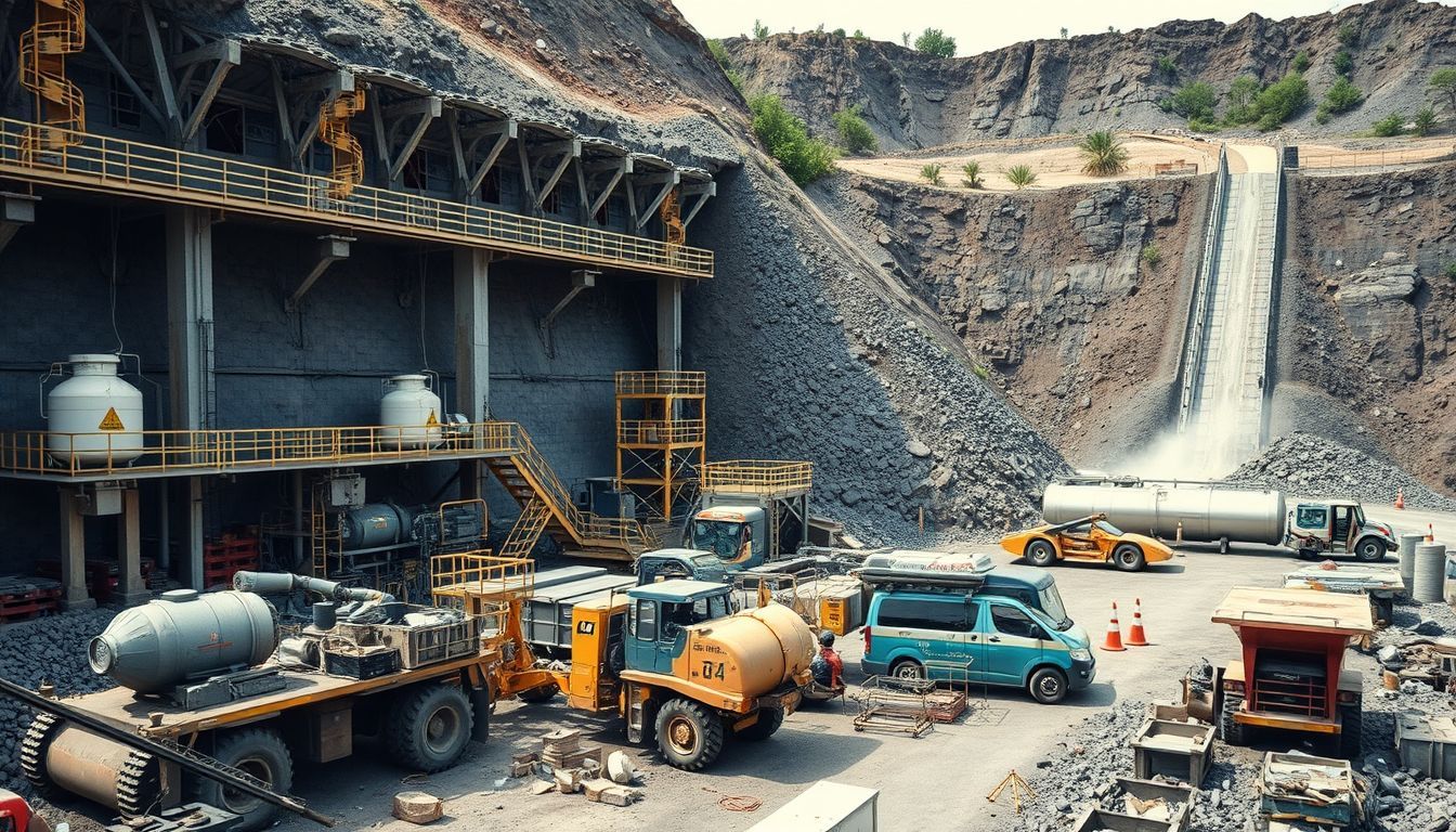 A modern mining site with eco-friendly practices and advanced technology. A modern mining site with eco-friendly practices and advanced technology.